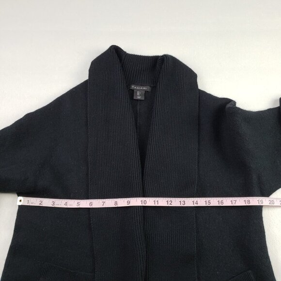 Tahari Merino Wool Open Front Sweater Womens Large Black Heavyweight Cardigan - Picture 7 of 8